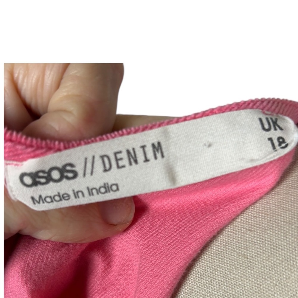 Asos Denim Pink Corduroy Frill Smocked Tiered Midi Dress Long Sleeve Sz US 14 - Picture 4 of 9